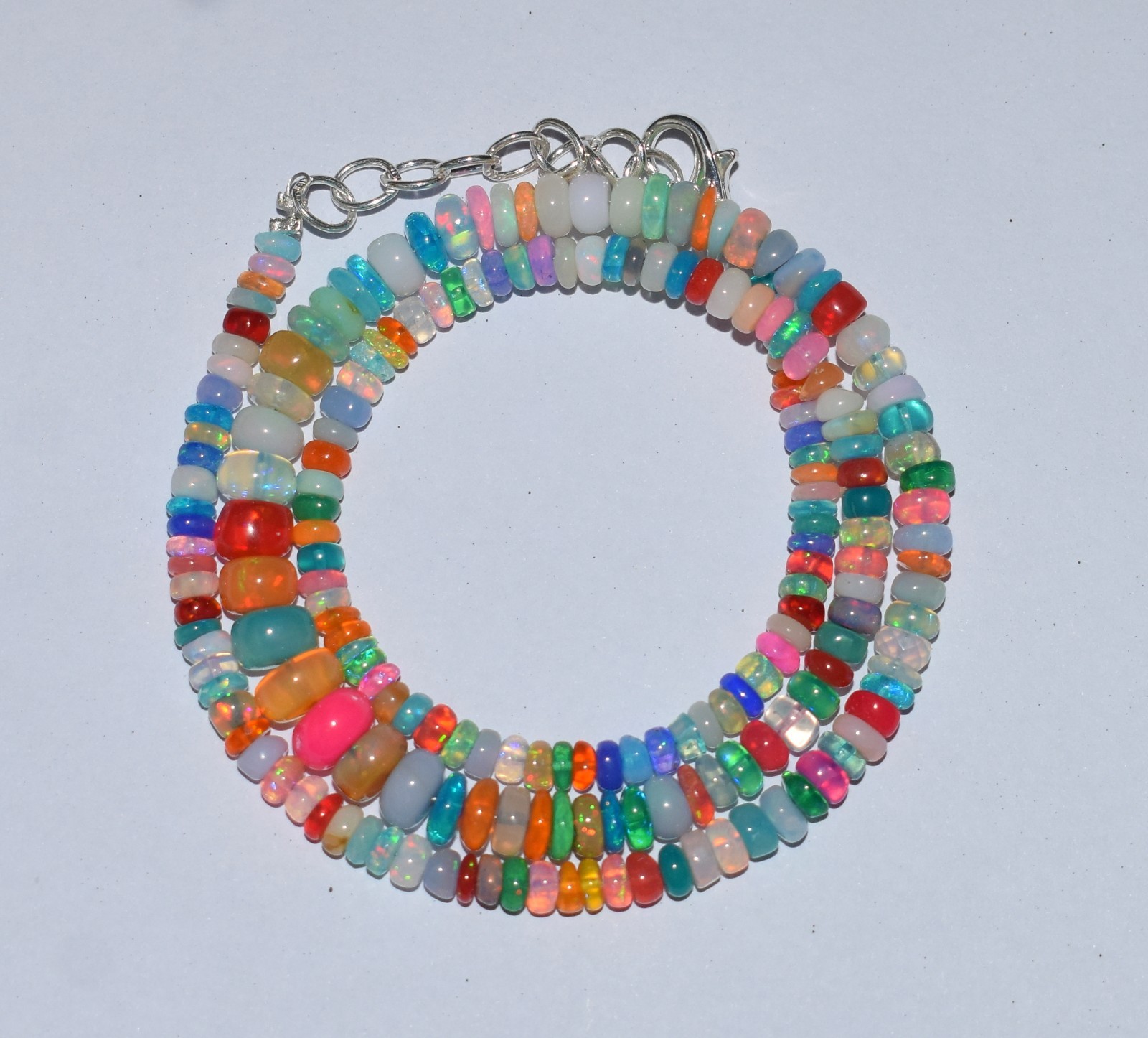 16″Natural Ethiopian Opal Wello Fire Opal Gemstone Bead Necklace