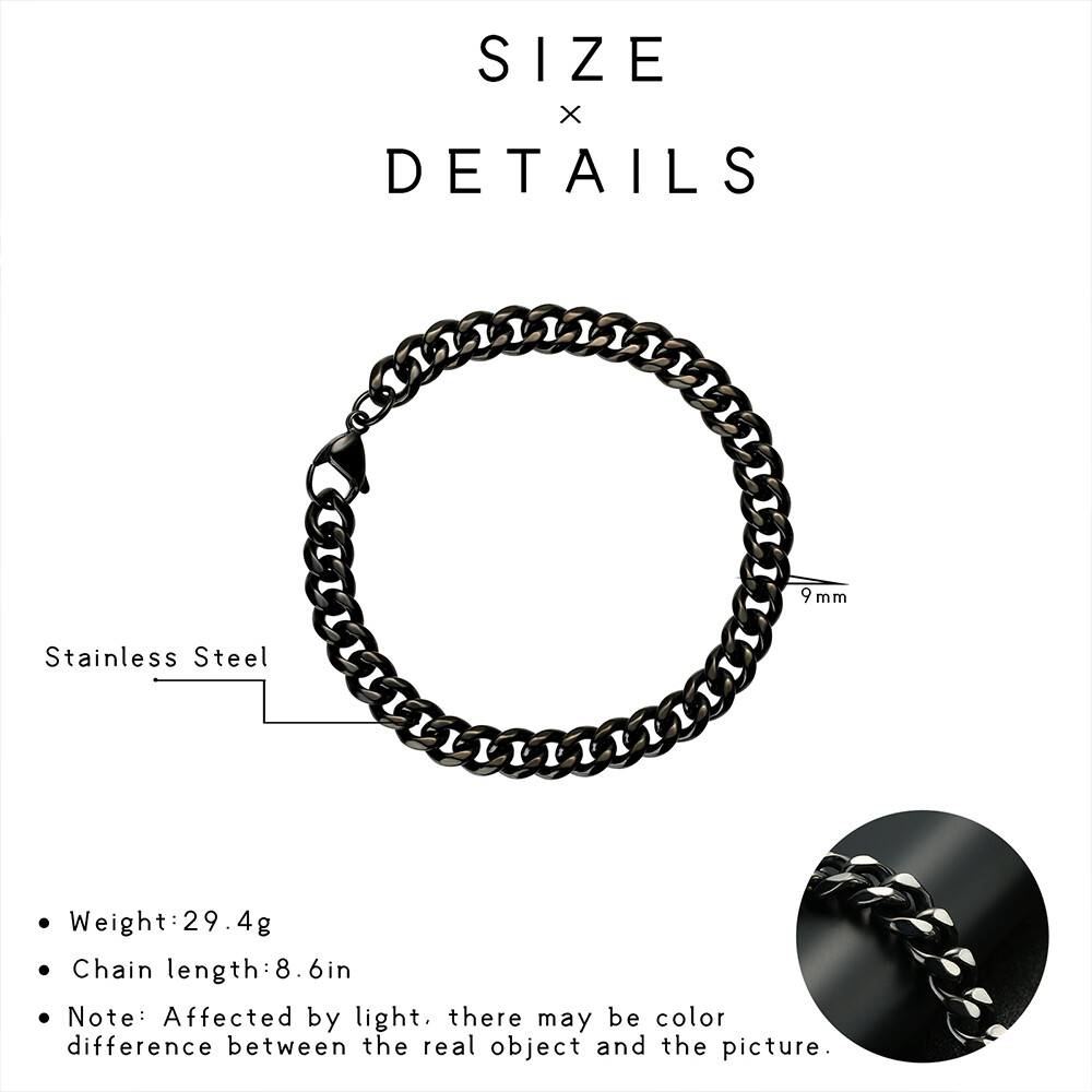 Basic Punk Stainless Steel 7mm Cuban Necklaces Bracelet For Men Women Black