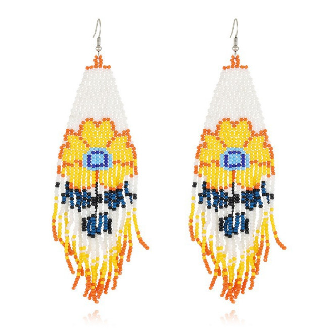 BOHO Seeds Beaded Earrings Flowers Fringe Tassel Bohemian Dangle Drop Handmade