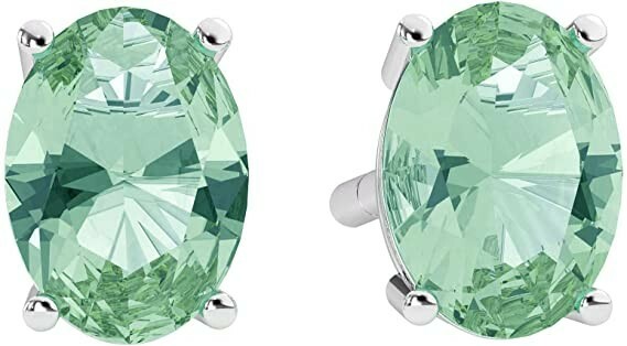 Solid 925 Sterling Silver 2.00ct Genuine Green Amethyst Oval Cut Stud Earrings
