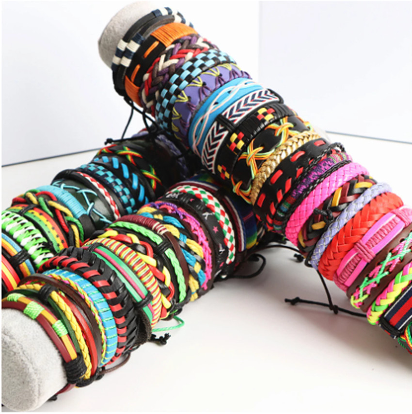 30pcs Bulk Vintage Leather Cuff Bracelets Mixed Style Colorful Jewelry Wholesale
