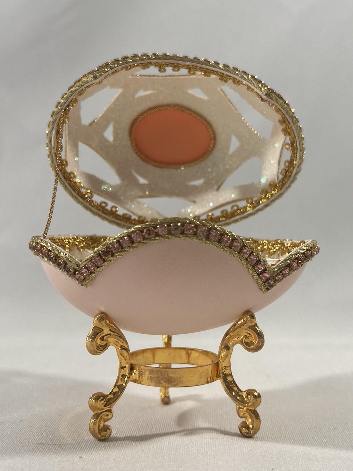 VTG Hand Decorated Fabergé-style Jewelry Presentation with White Satin Interior