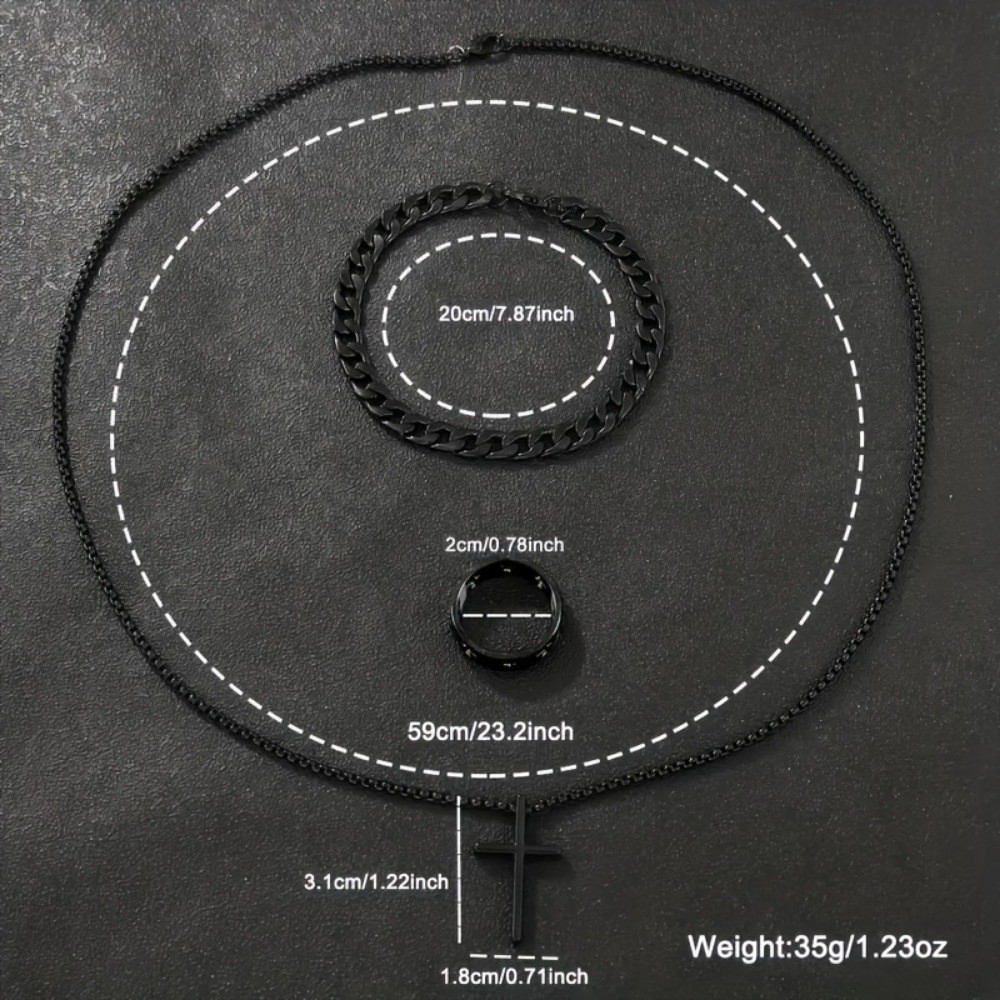 Men’s Fashion Watch Ring Necklace Bracelet Set – Stainless Steel Jewelry Collect