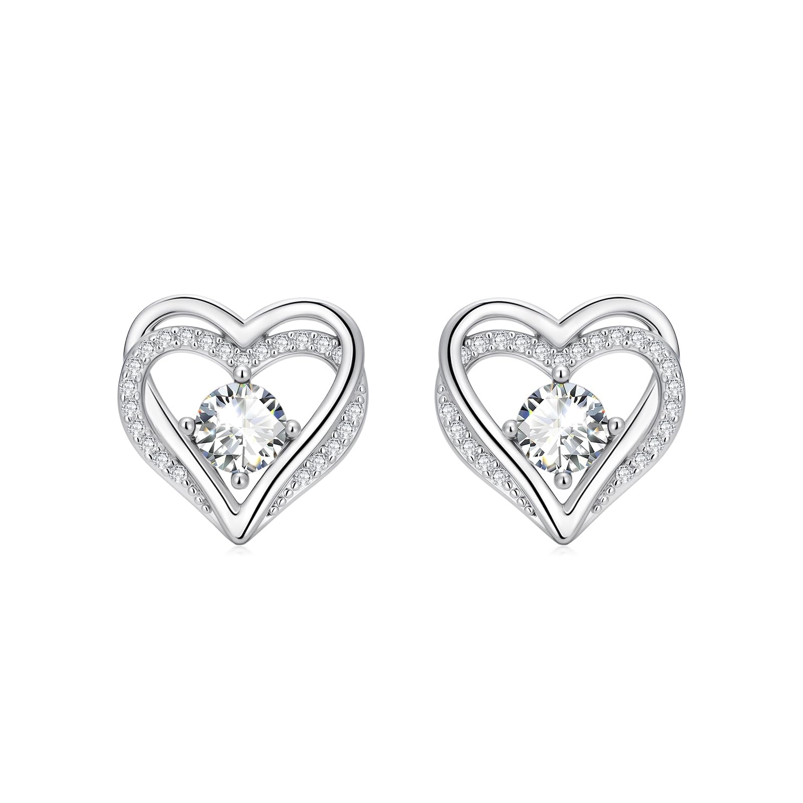 Synthetic Diamond Stud Earrings for Heart April Birthstone Earrings Studs Ann…