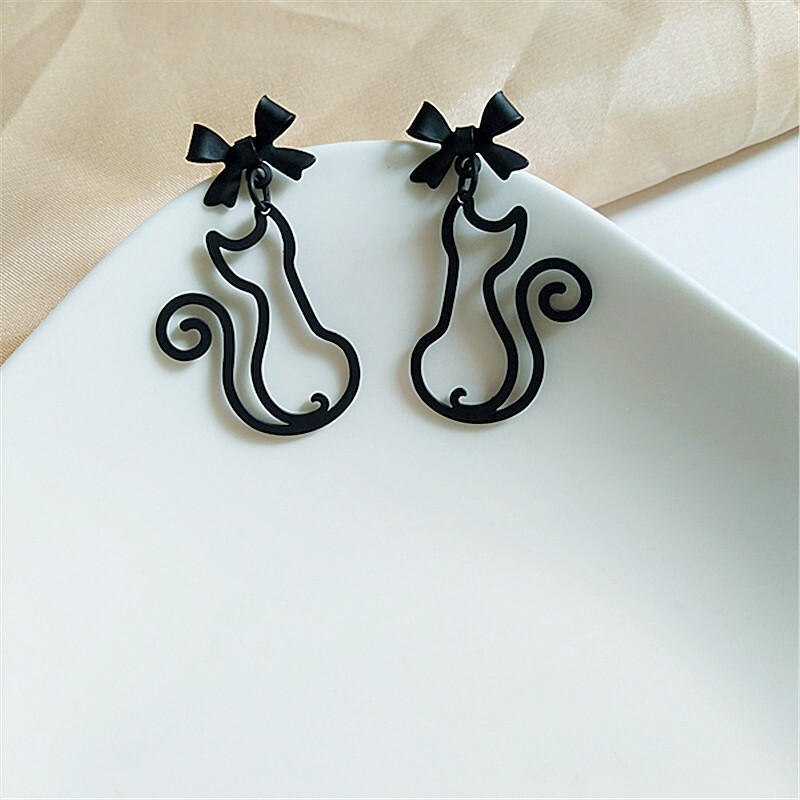Fashion Black Cat Animal Drop Dangle Earrings Stud Women Halloween Party Jewelry