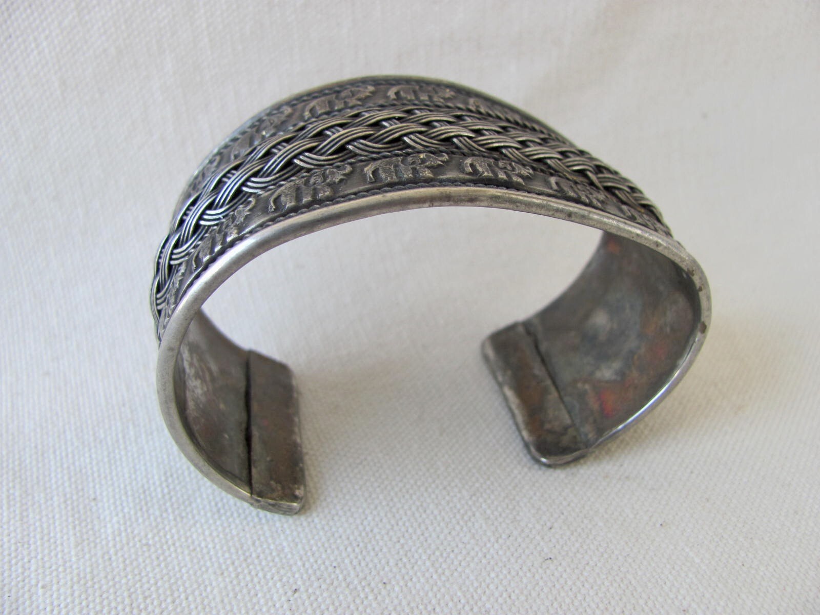 Vintage Silver Alloy Wide Band Bracelet from Southeast Asia