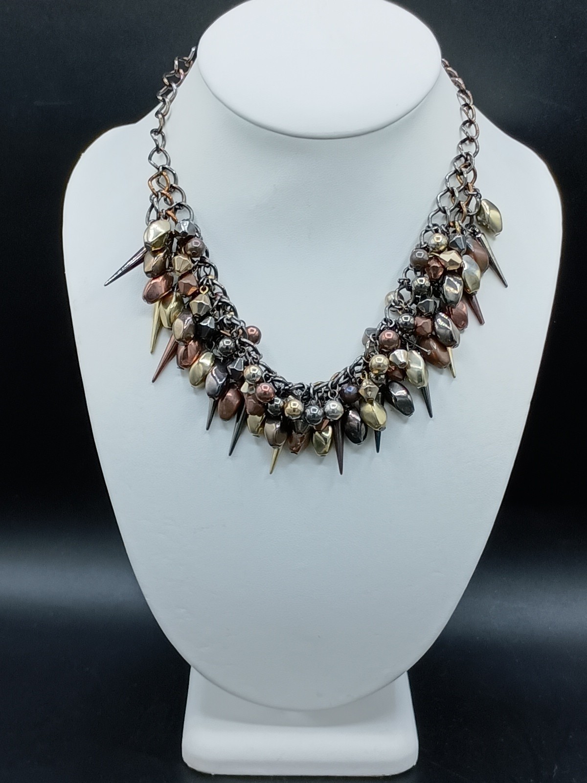 Mod Goth Rocker Punk Style Bib Necklace Arrow Mixed Metal Tone Geometric Beaded