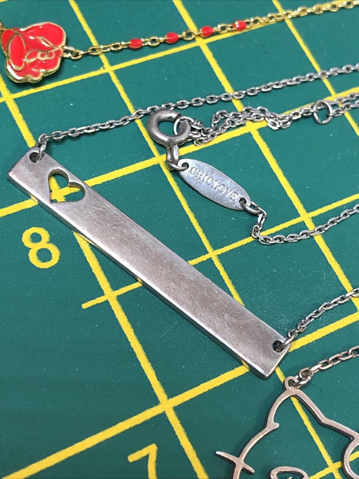 b56. 925 Sterling, GF, Mix material, Enamel, Glass, Stone 9 chain Necklaces 21g