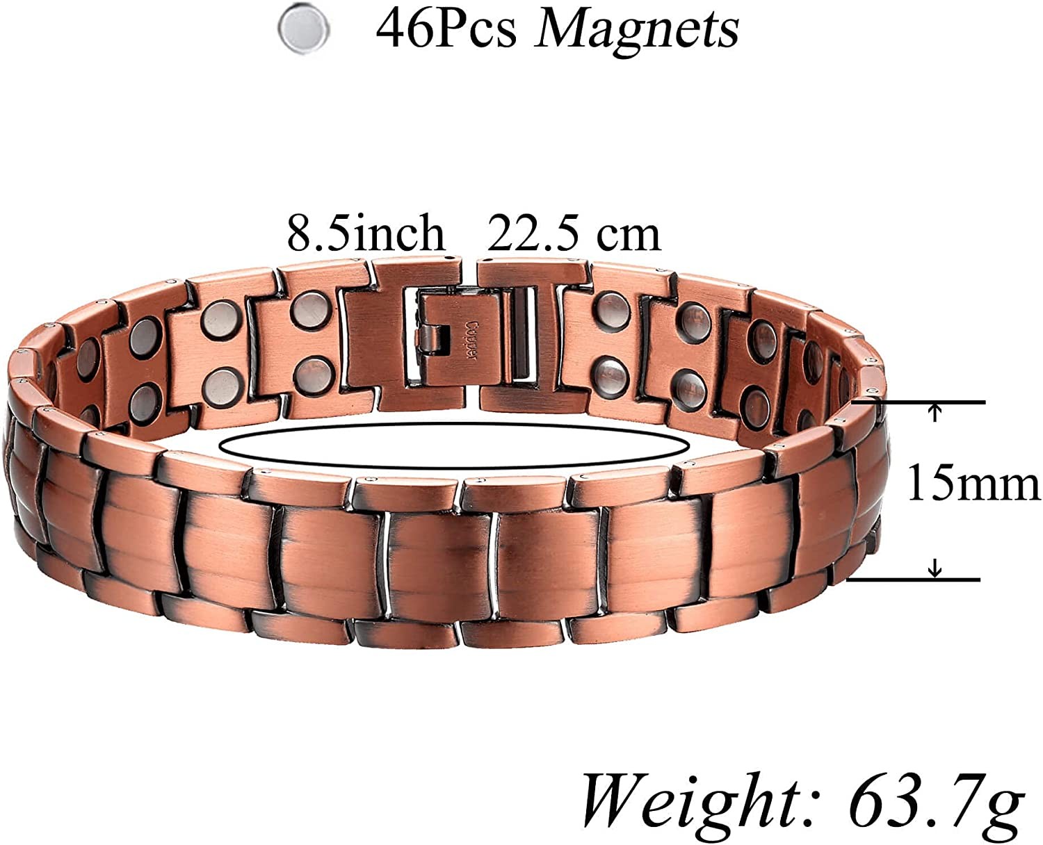 Men’s Bracelet Magnetic Therapy Arthritis Pain Relief Pure Solid Copper Bangle