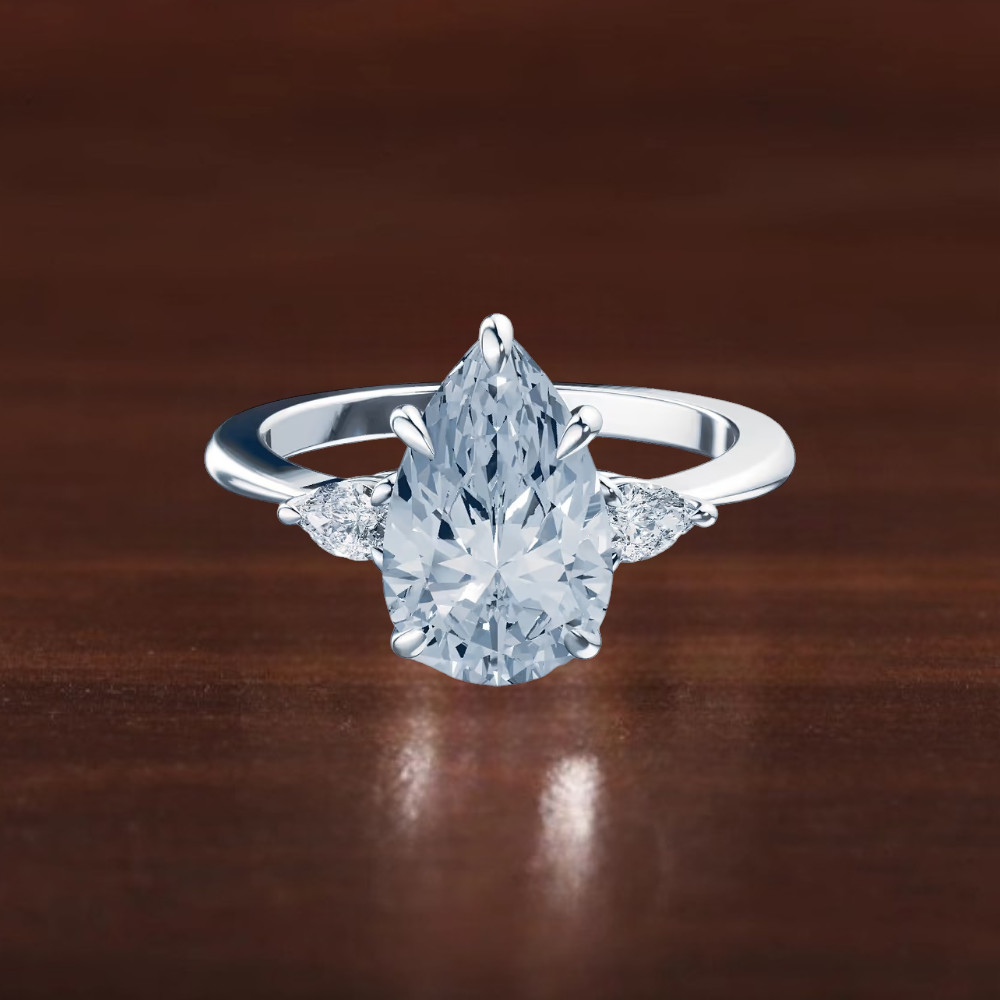 Fancy Intense Blue Diamond Ring IGI Lab Created 3.60 Ct Pear Cut 18k White Gold