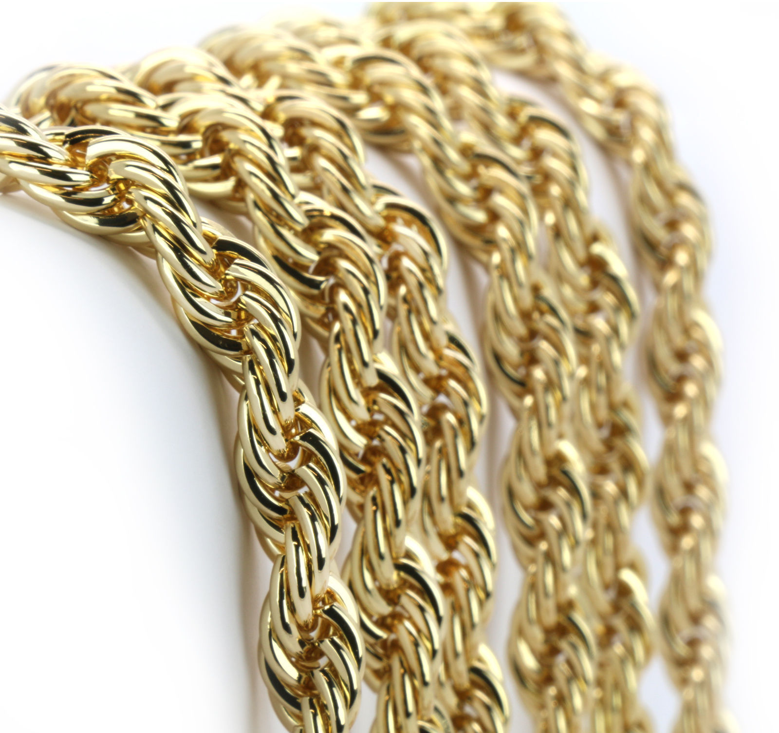Men’s 24K Gold Plated Two 10mm 30″ Thick Rope Chain Hip Hop Style Necklace Set