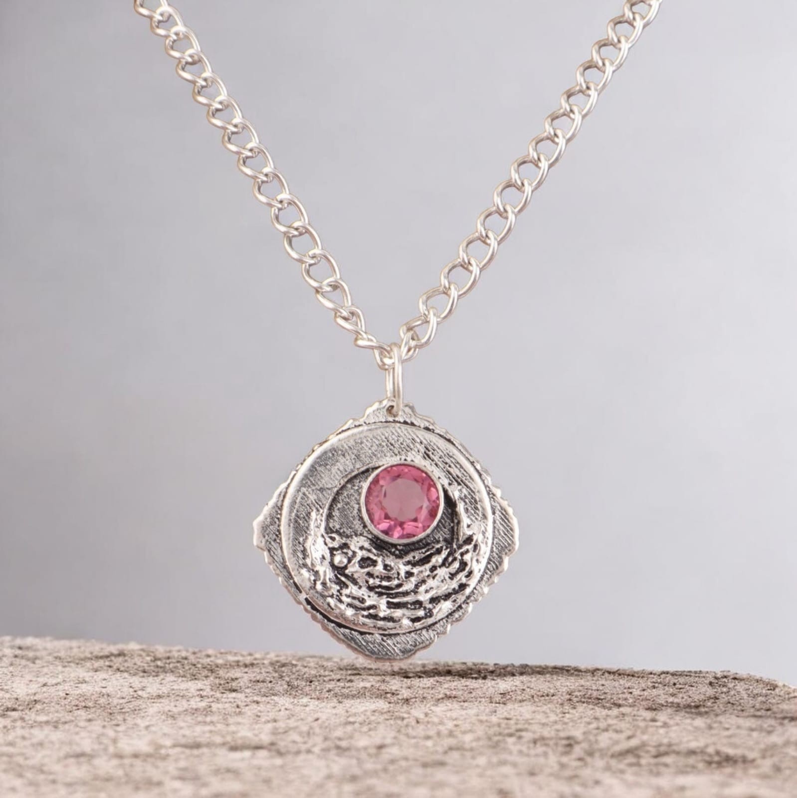 Women’s 925 Sterling Silver Natural Pink Tourmaline Stone Pendant