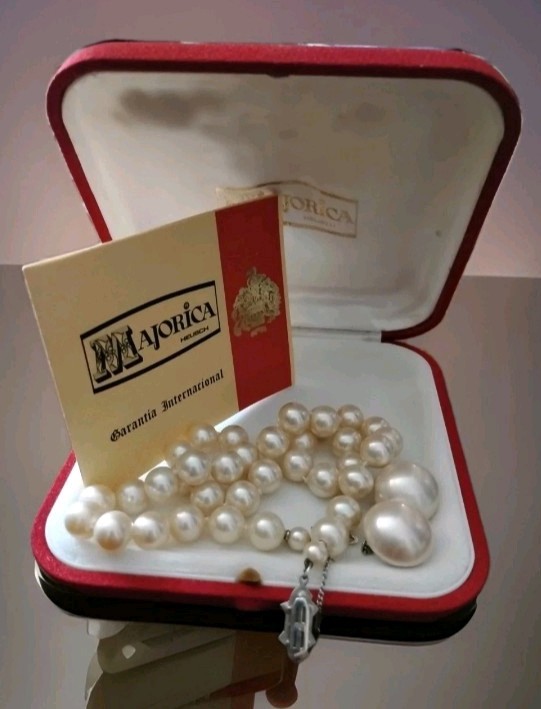 Majorica Mallorca Pearl Necklace An Clip-on Set 40cm Original Box Spain Vintage