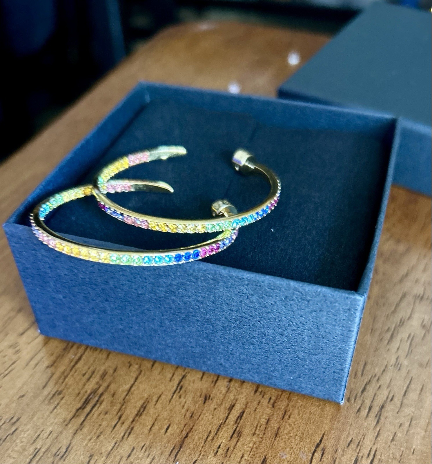 Kurt Geiger London Pavé Rainbow Hoop Earrings Gold Tone Multicolor Crystal