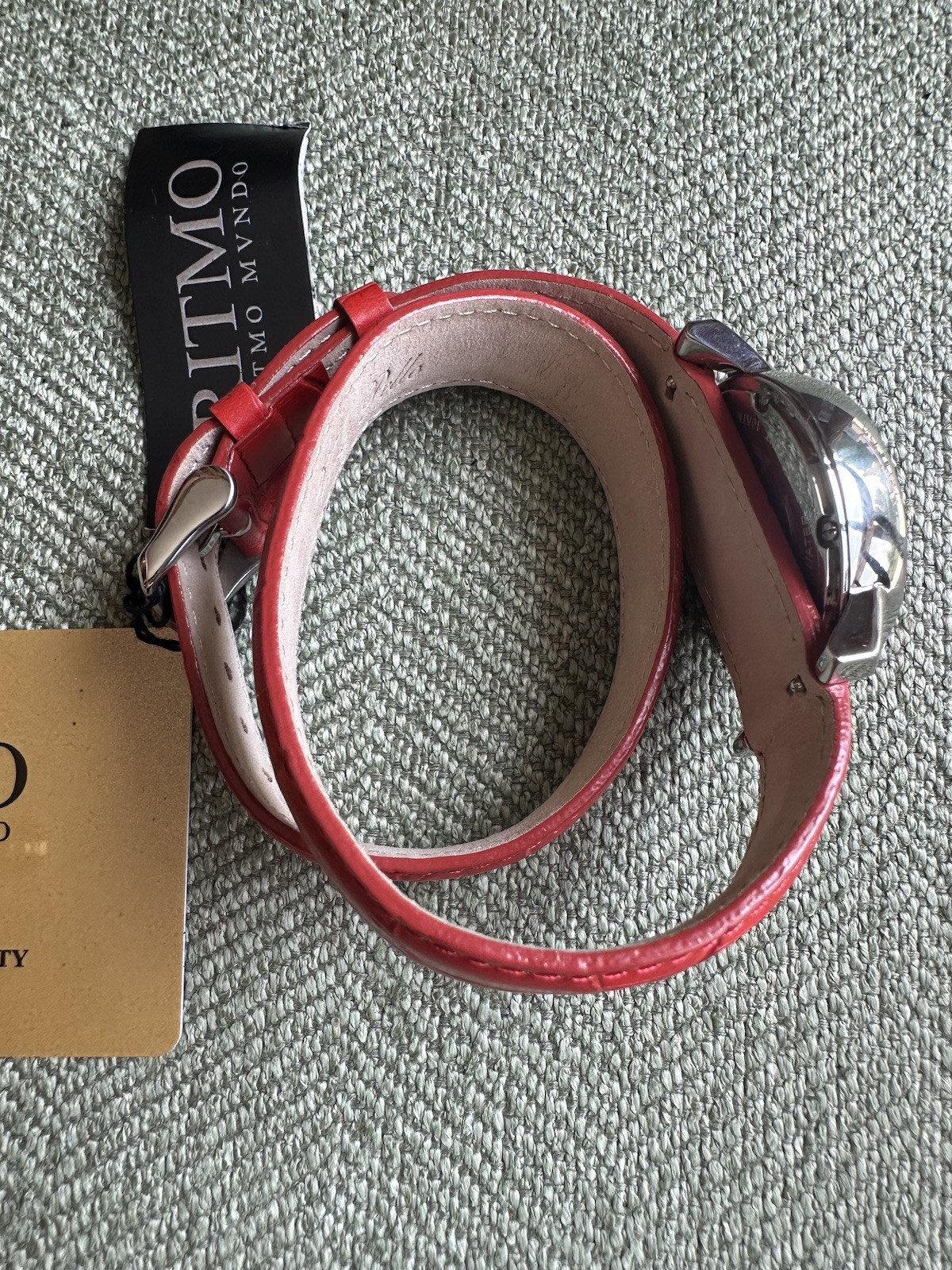Ritmo Mundo Silver Tone Vera Pelle Red Leather Wrap Around Strap Watch NEW