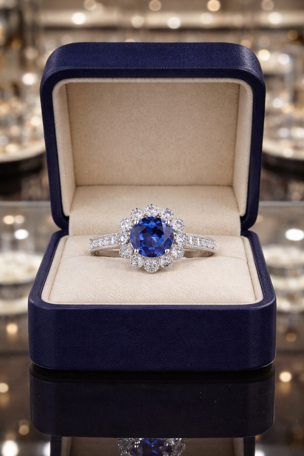 2.80 Ct Round Cut Natural Sapphire & Diamond Wedding Gift Ring 14K White Gold 6