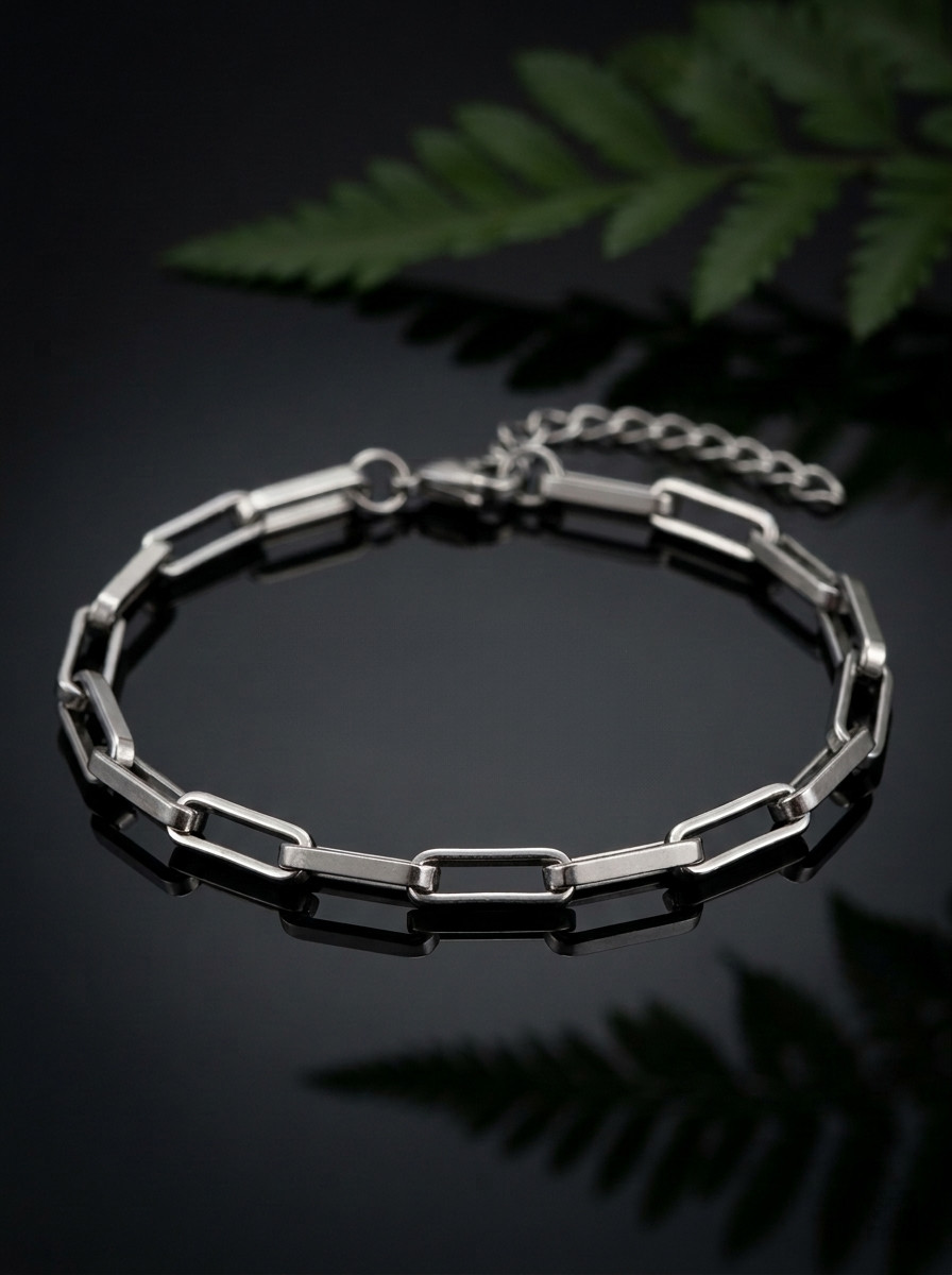 Unisex Stainless Steel Paper Clip Chain Bracelet Adjustable Minimalist Jewelry
