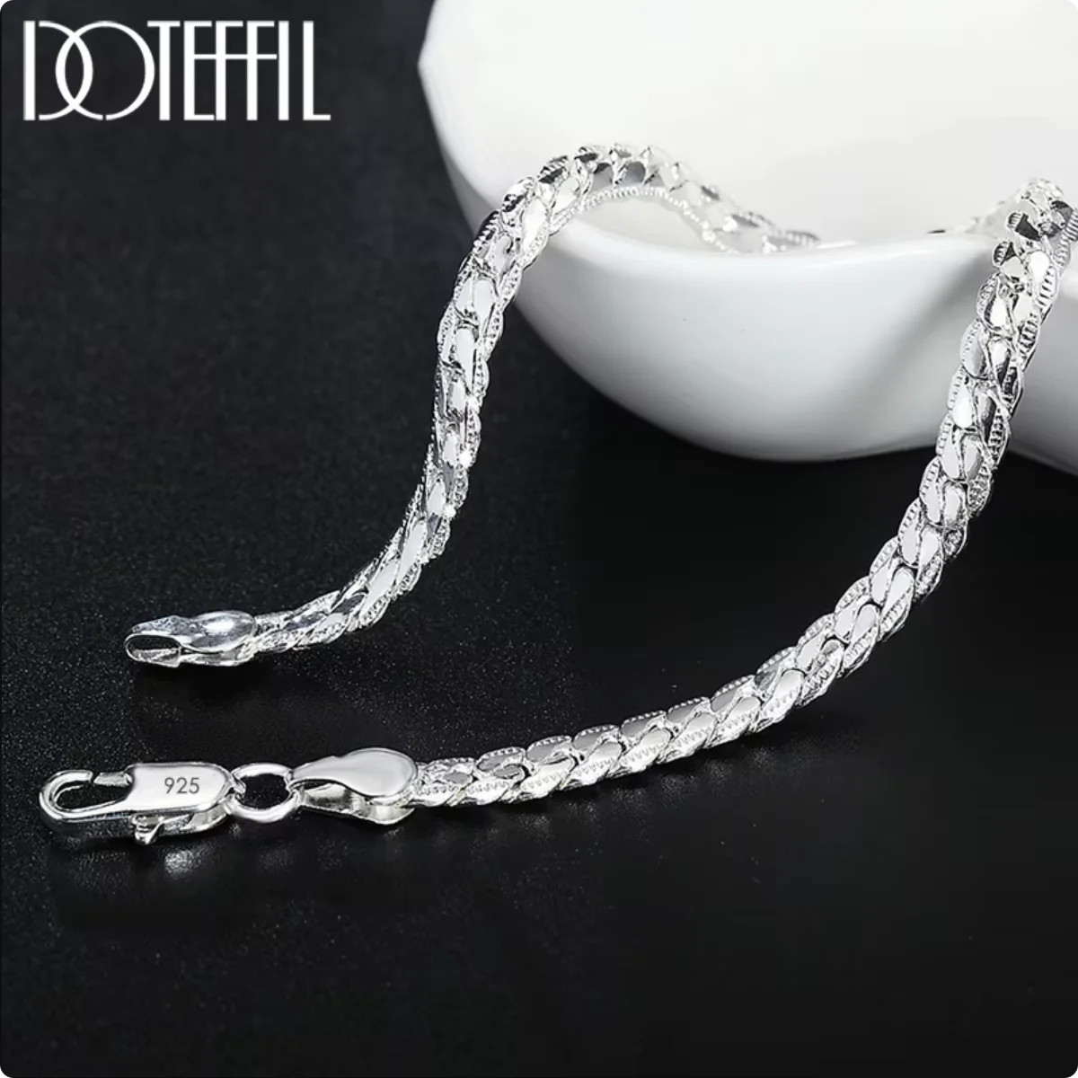 DOTEFFIL 925 Sterling Silver 8/16/18/20/22/24 Inch 6mm Side Chain Necklace Brace