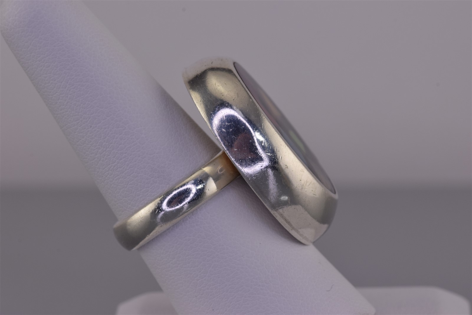 ATI Sterling Silver 30mm Oval Imbedded Mix Gemstone Band Ring 15g Mex 925 Sz: 8