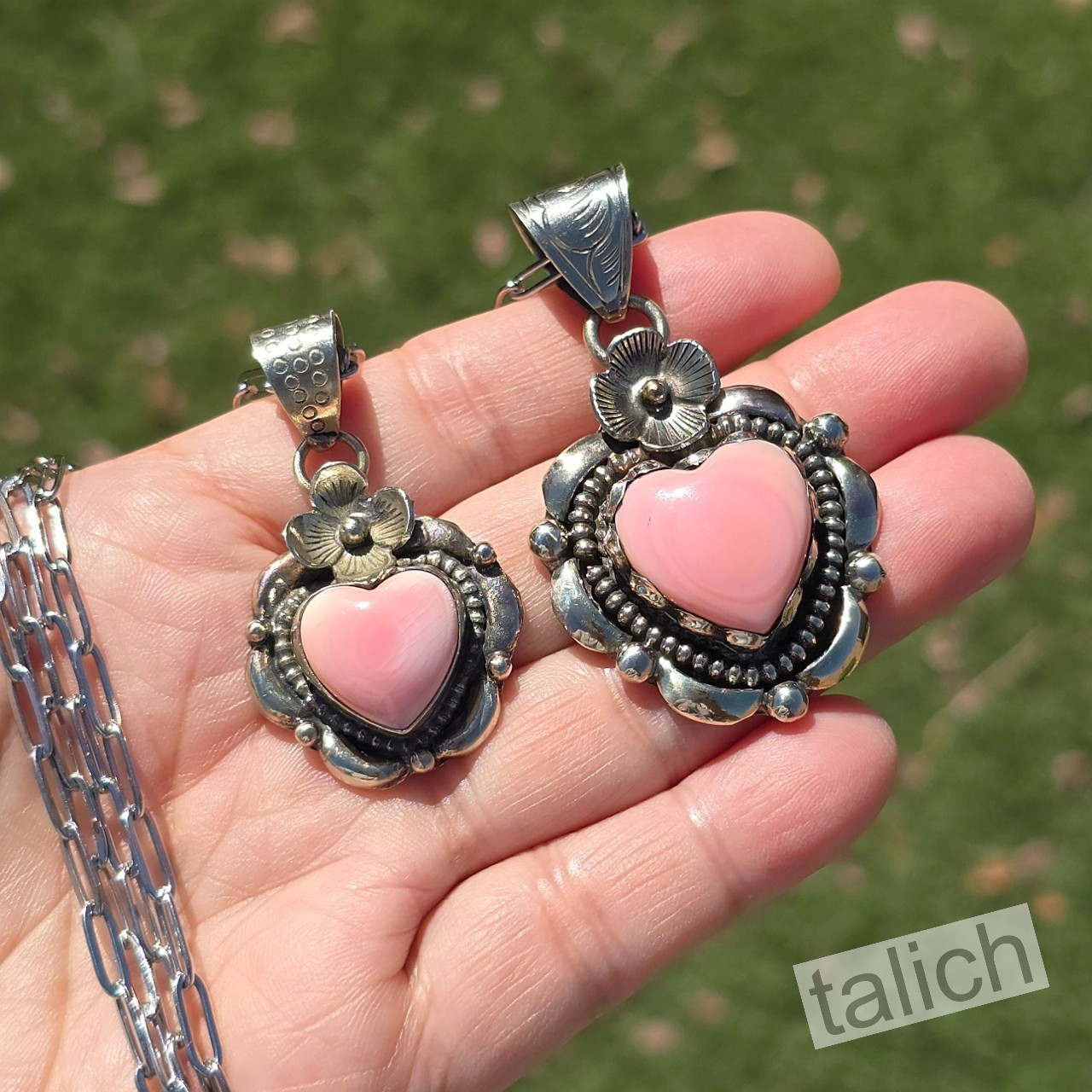 Pink Conch Shell Floral Tibet Silver Heart Pendant Necklace Boho Unique Gift