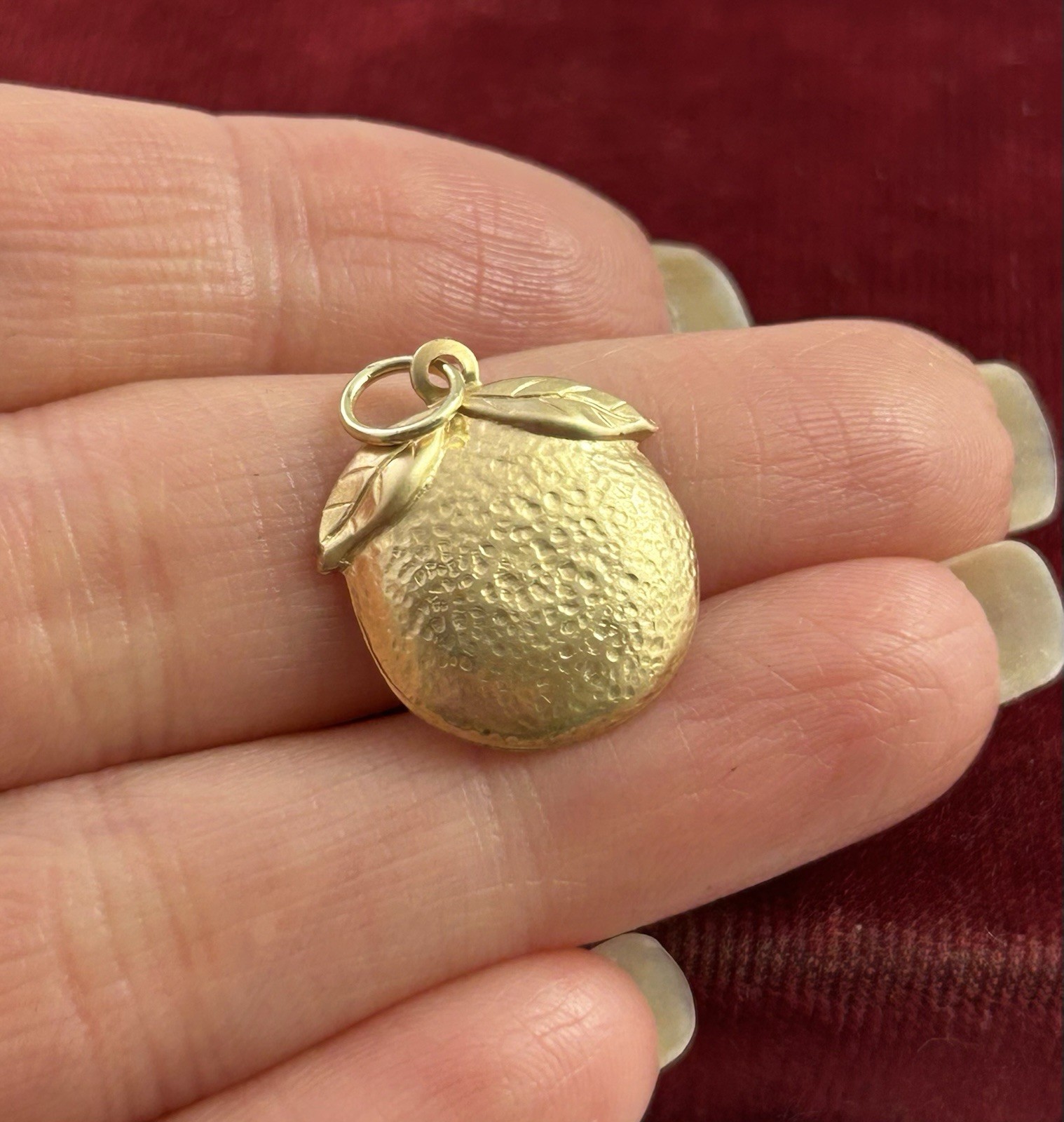 Brass Orange Fruit Charm Citrus Pendant Textured Food Garden Necklace
