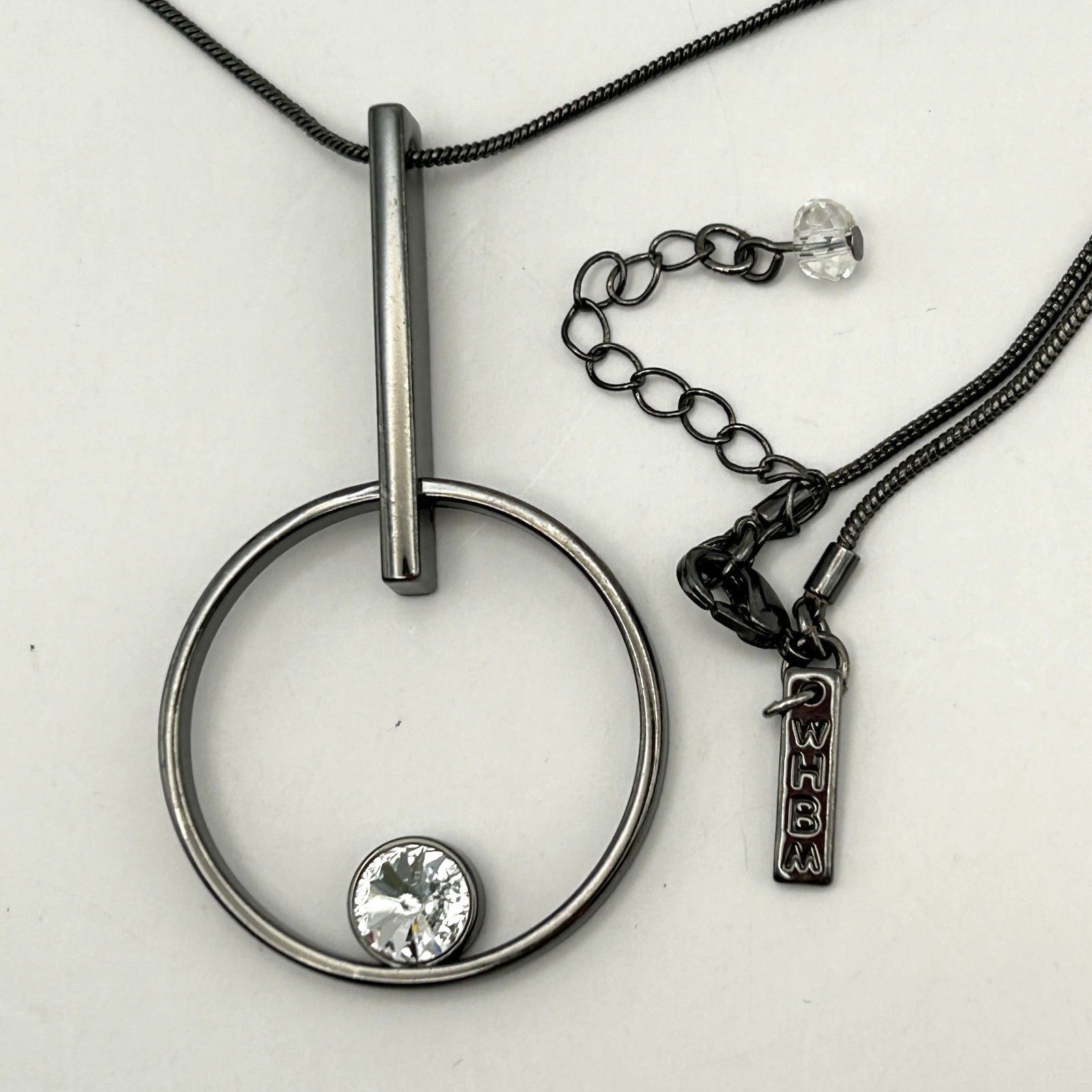 White House Black Market Opera Length Openwork Crystal Pendant Necklace 37in