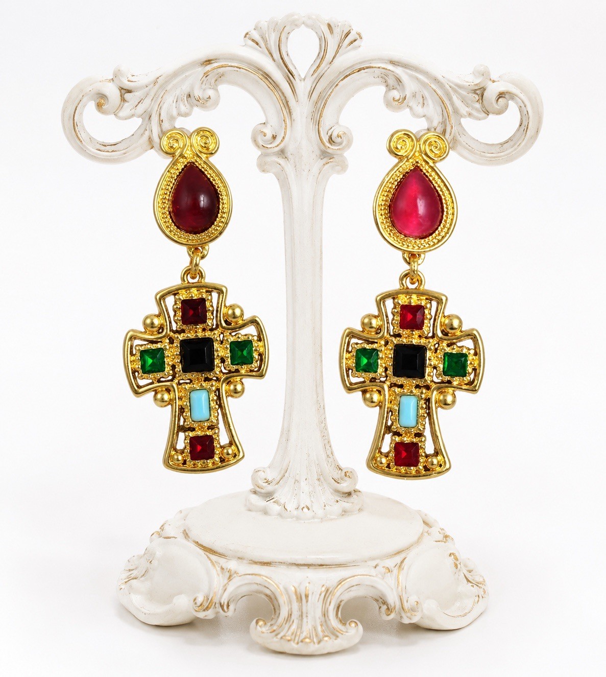 Hanna Bernhard Gold Plated One of a Kind Baroque Statement Cross Earrings