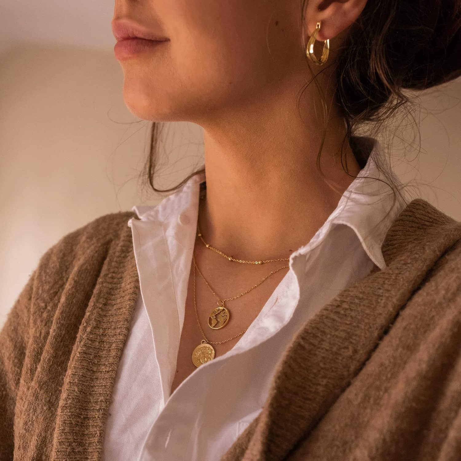 Dainty Gold Chain Necklace for Women, 14K Plated Beaded Box Link Choker Trendy