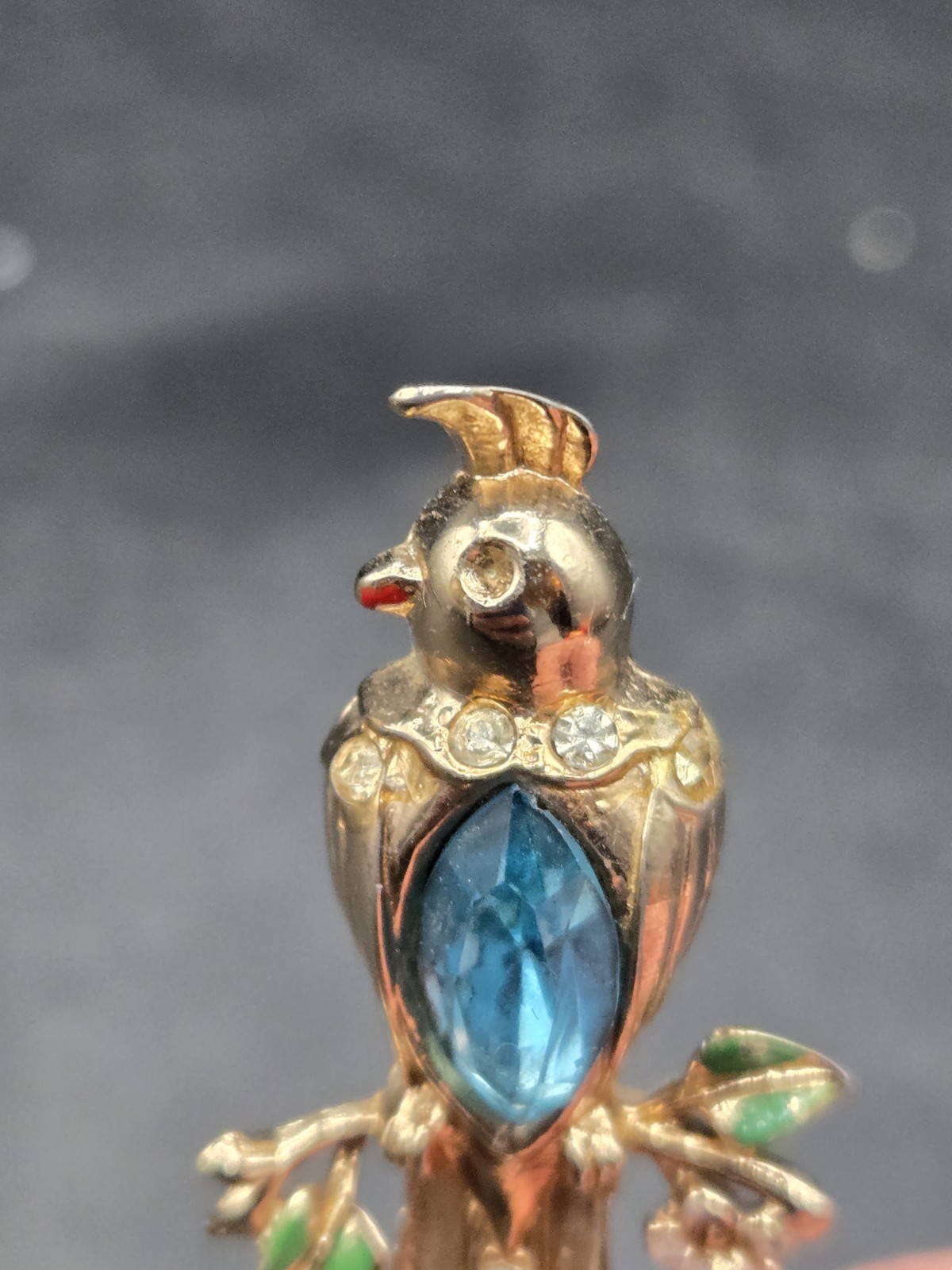 Coro Signed Duette Lovebird Blue Fur Clip Vintage Gold Tone Brooch Pin