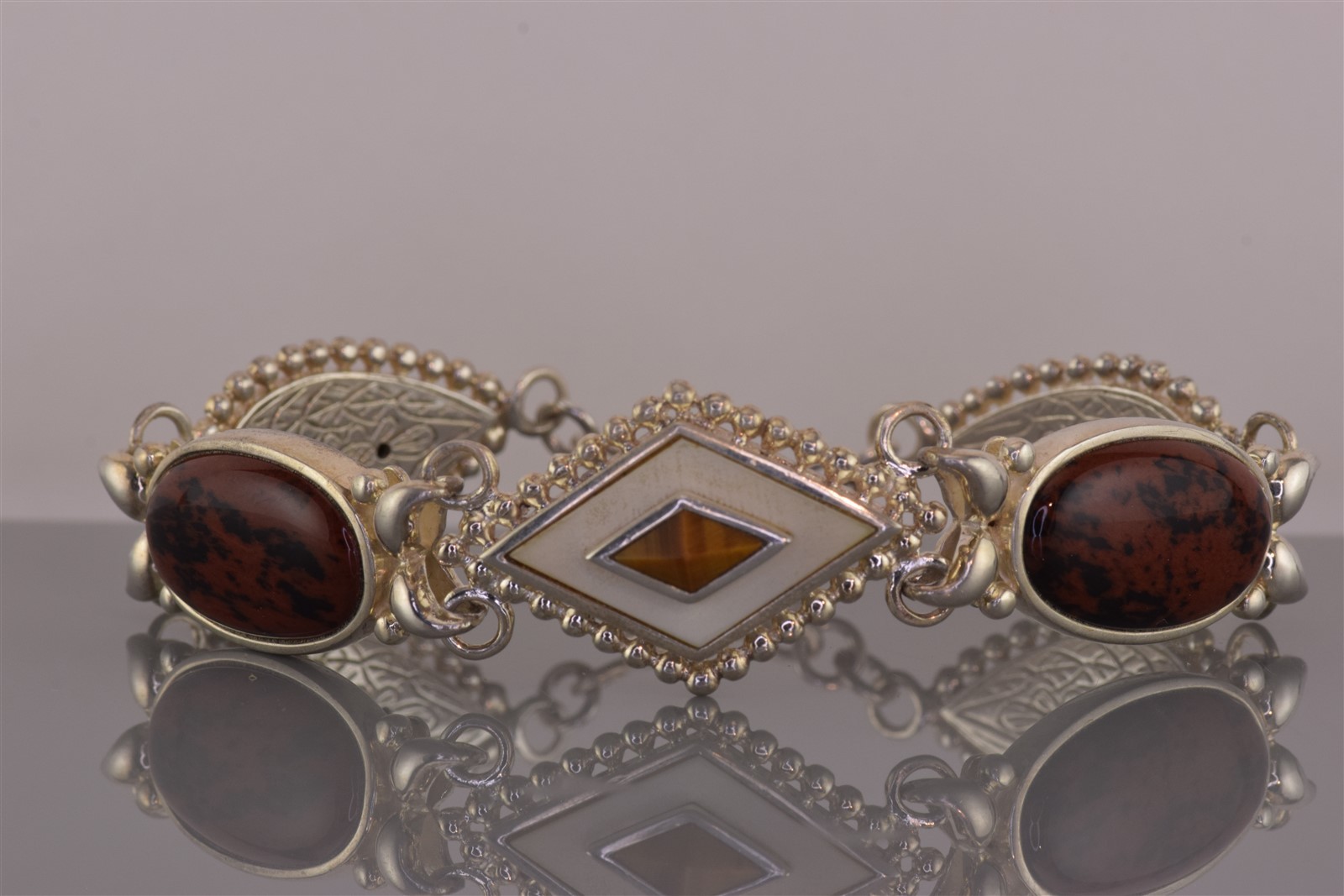 Whitney Kelley Sterling Silver Red Jasper Tiger Eye 925 Toggle 41g Bracelet 7.75