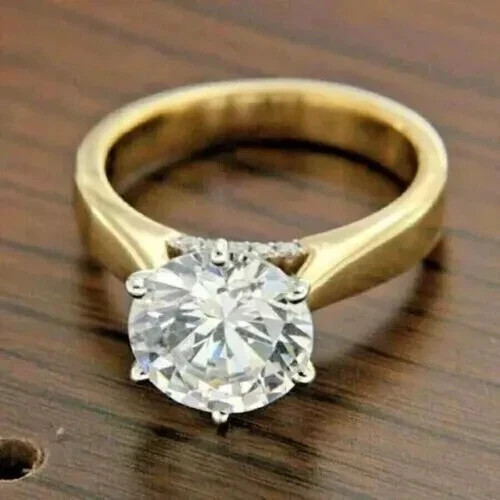 3Ct Round Cut Lab Created Diamond Engagement Ring 14K Yellow Gold Plated Silver