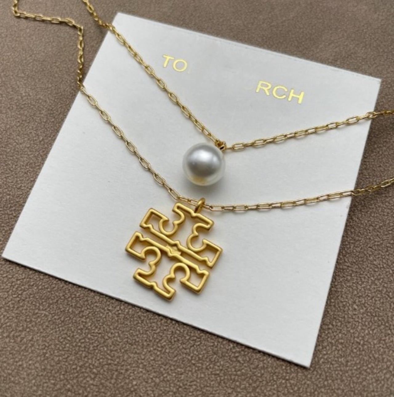 Tory Kira Pearl Pendant White Pearl Gold Necklace with Jewelry Pouch 51cm