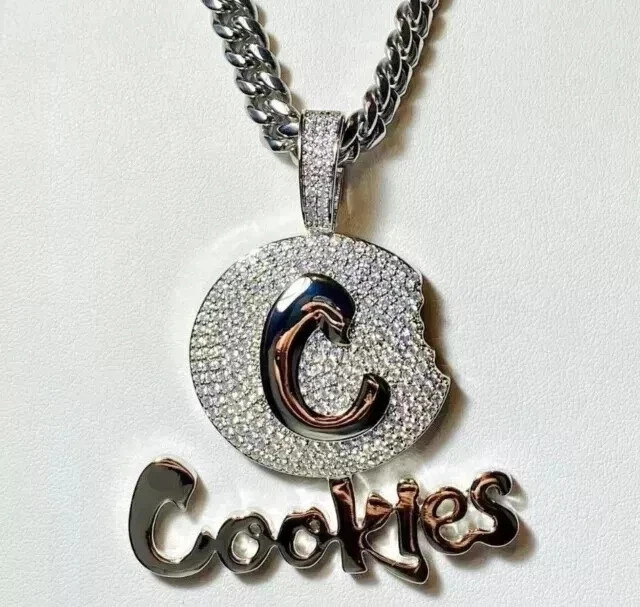 Real Moissanite 3.50Ct Round Cut Custom Cookies Pendant 14K White Gold Plated