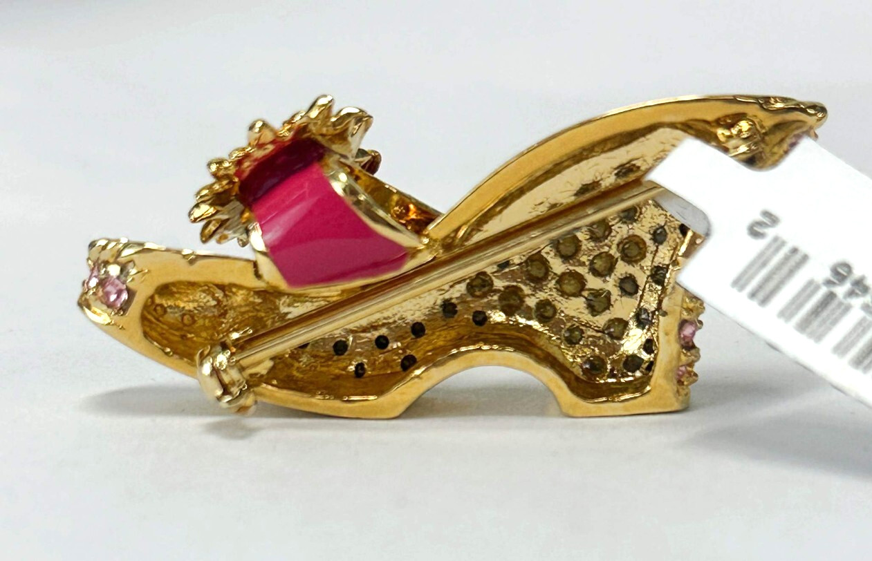 NEW ST. JOHN Pin Brooch Wedge Shoe Flower 24 KGP Pink Multicolor Vintage