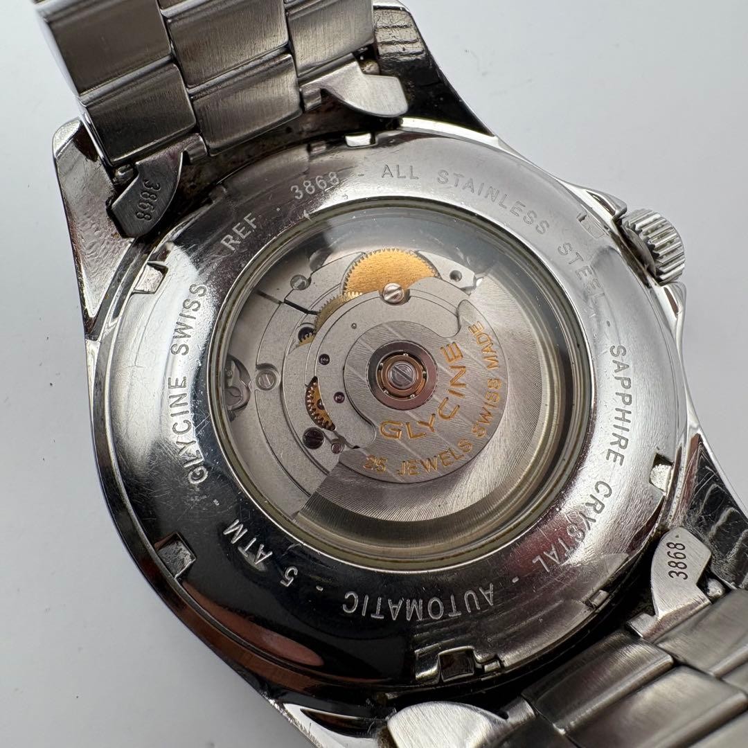 Glycine Combat 3868 Automatic Black Dial Steel Bracelet Sapphire Exhibition