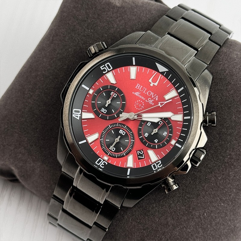 Bulova Marine Star Red Dial Chronograph Men’s Quartz Watch 43mm 98B350