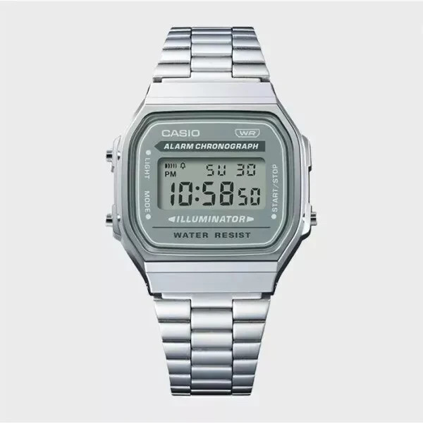 CASIO A168WA-3AY Stainless Steel Quartz Digital Watch, 30M Water Resistant