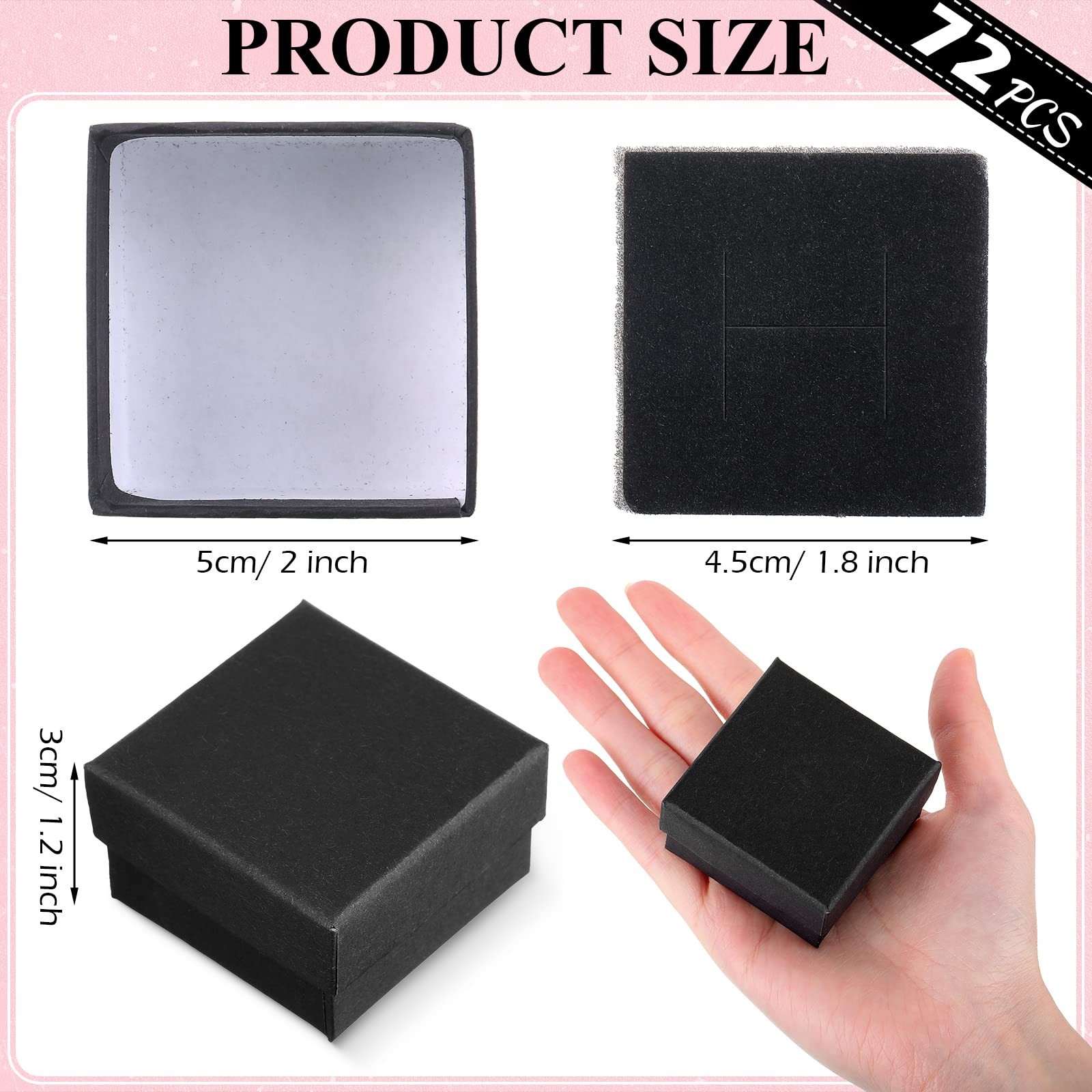 72 Pcs Jewelry Ring Gift Boxes Bulk 2 x 2 x 1.2 Inch Ring Necklace Earring Bo…