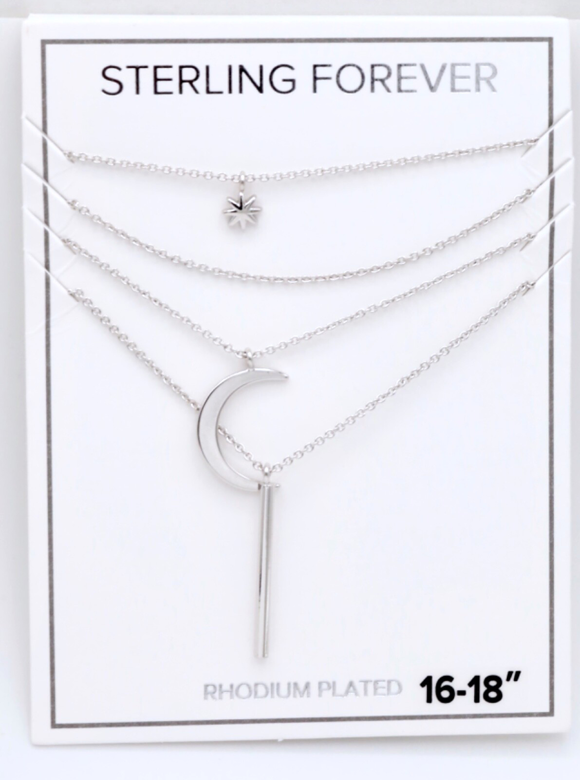 Sterling Forever Crescent & Bar Multi Layer Necklace Rhodium Plated Brass New