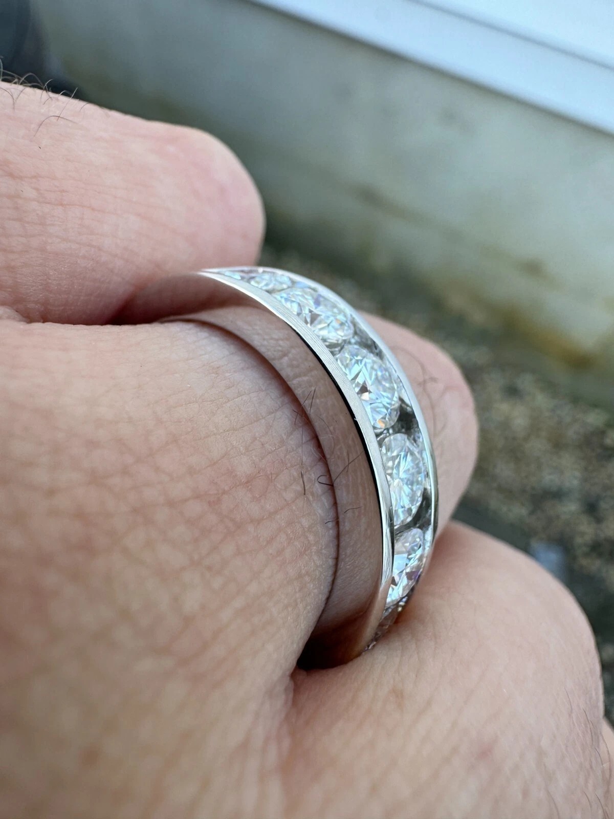 Real Moissanite Half Eternity Band Channel Set Wedding Ring 925 Silver 2mm, 3-12