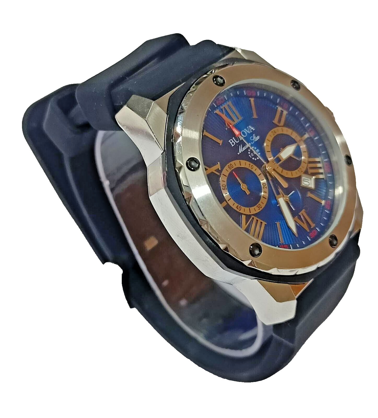 98B258 BULOVA MARINE STAR CHRONOGRAHP BLUR DIAL MEN’S WATCH “Photo Sample” M-474