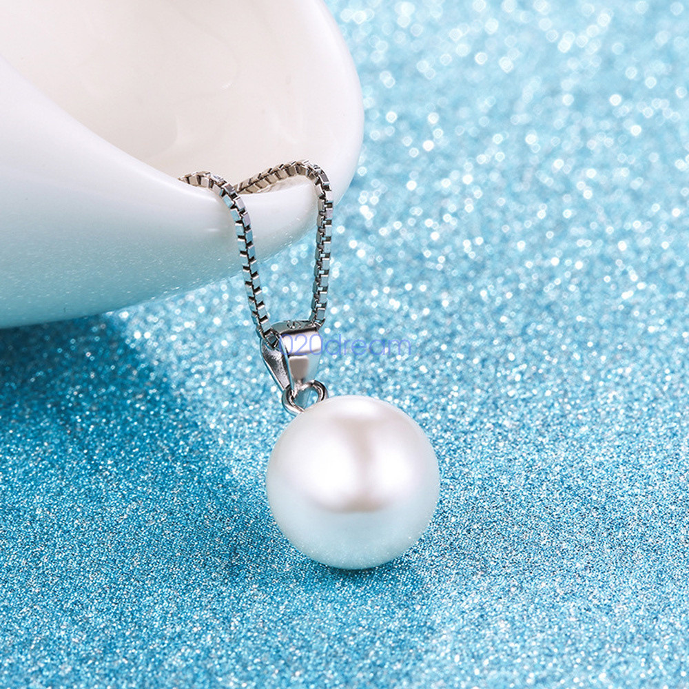 Real 925 Sterling Silver Pendant Necklace Sea Shell Pearl Drop Pendant Box Chain