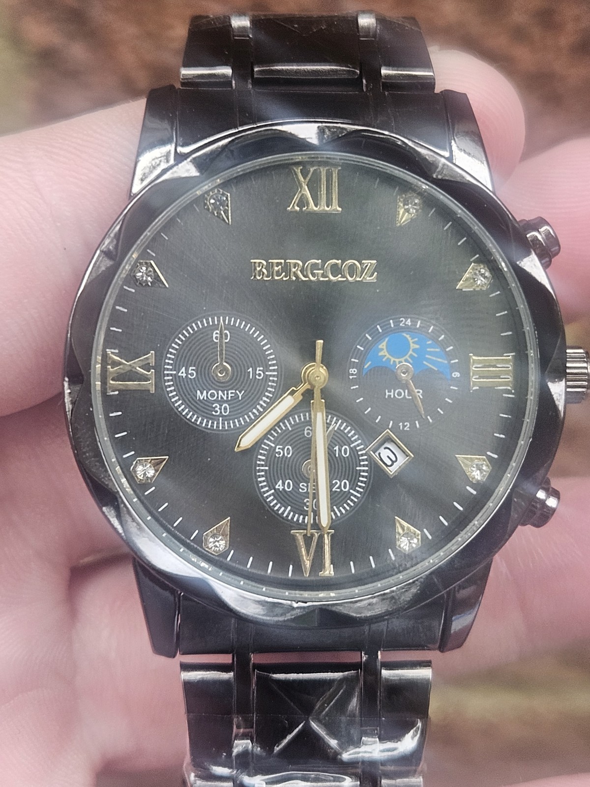 Brand New Unworn Gents Quartz Watch With Black Metal Strap