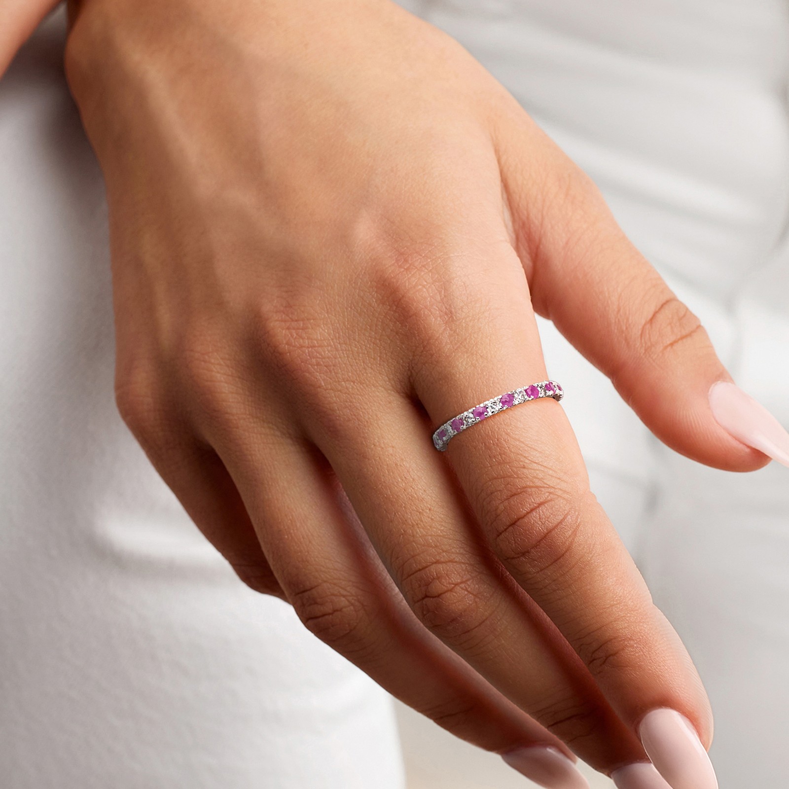 0.70 ct. t.w. Ruby and .50 ct. t.w. Diamond Eternity Band in 14kt White Gold
