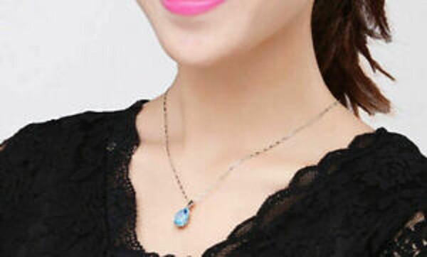 2.10Ct Pear Cut Aquamarine Teardrop Pendant 14K White Gold Finish 18″ Free Chain