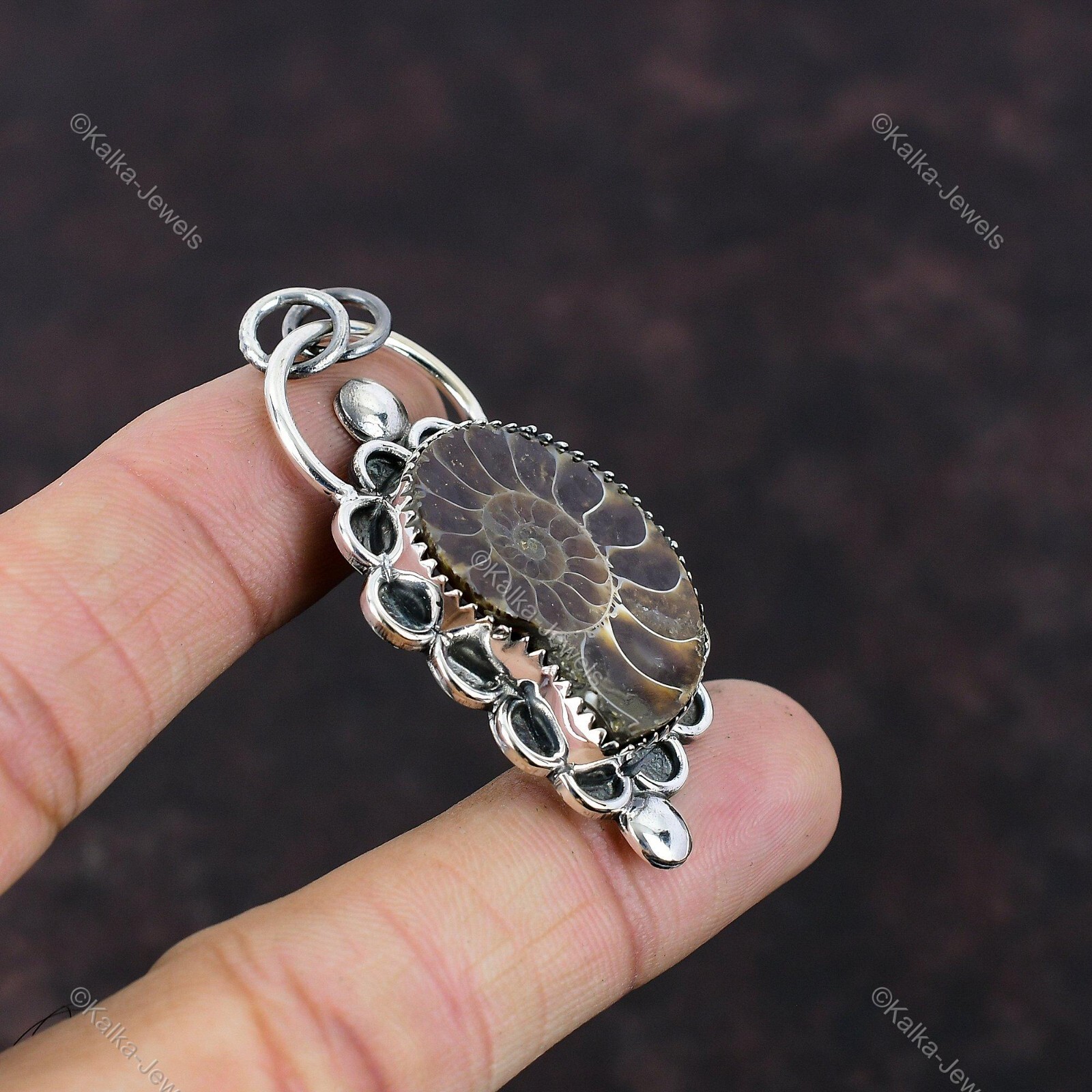 Anniversary Gift For Her Natural Ammonite Fossil Gemstone Pendant 925 Silver