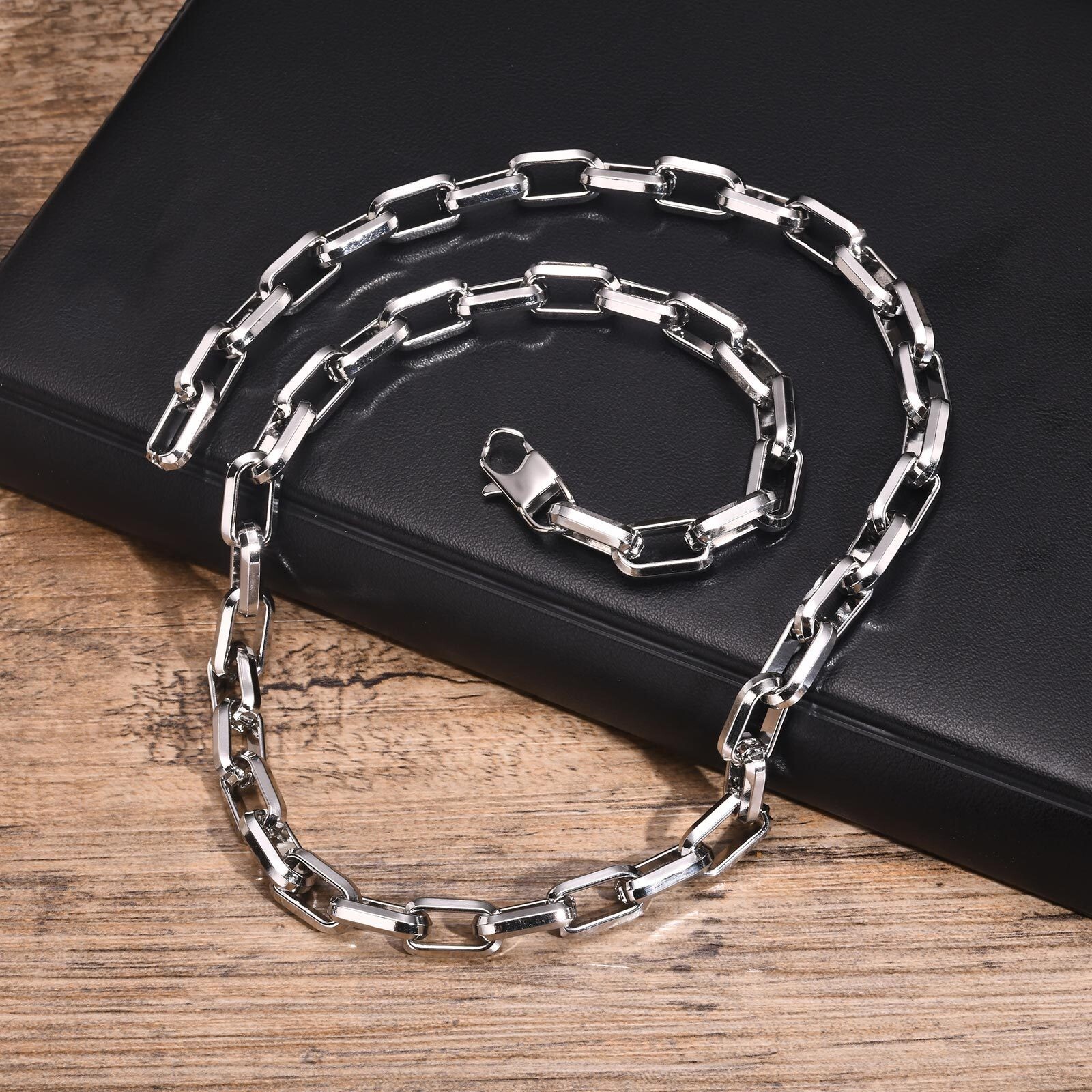 24inch 9.2mm Stainless Steel Polished Simple Long Box Necklace Chain Silver Mens