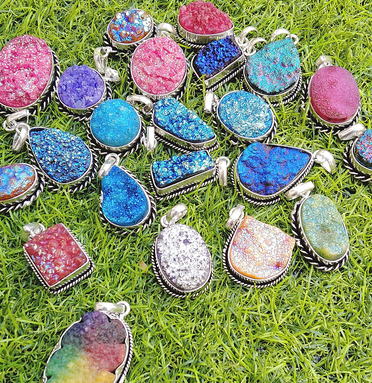 Titanium Druzy Gemstone 925 Sterling Silver Plated Wholesale Lot Gifted Pendants