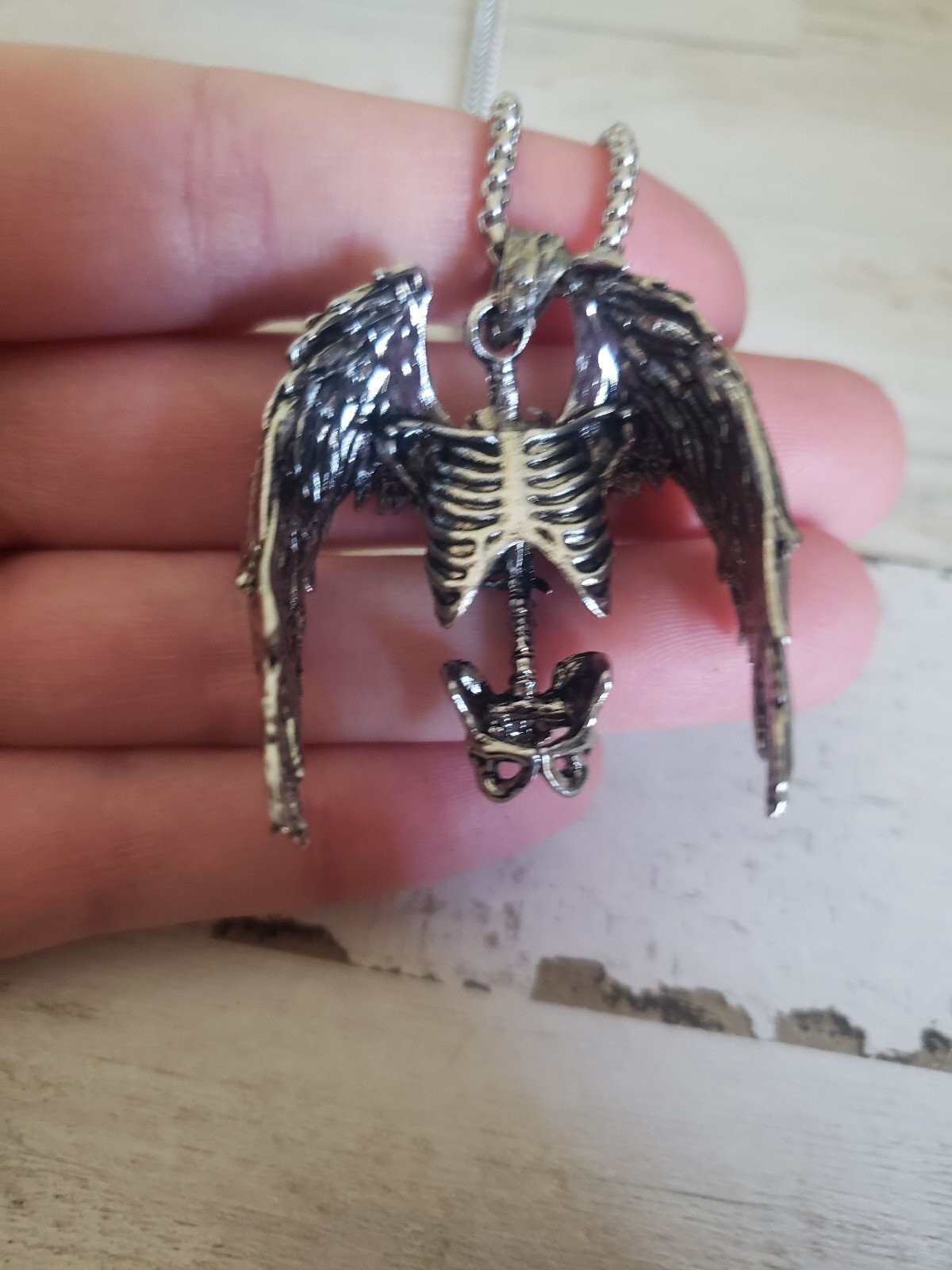 Skeleton necklace wings bones Halloween angel jewelry goth gift gothic spooky