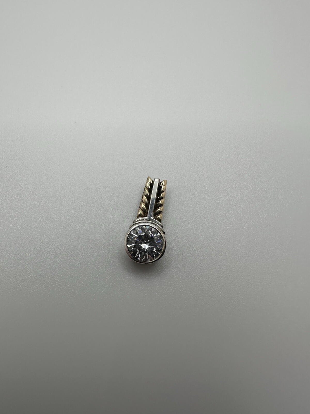 Vintage 14k Yellow Gold And Sterling Silver CZ Necklace Pendant 1.8cm